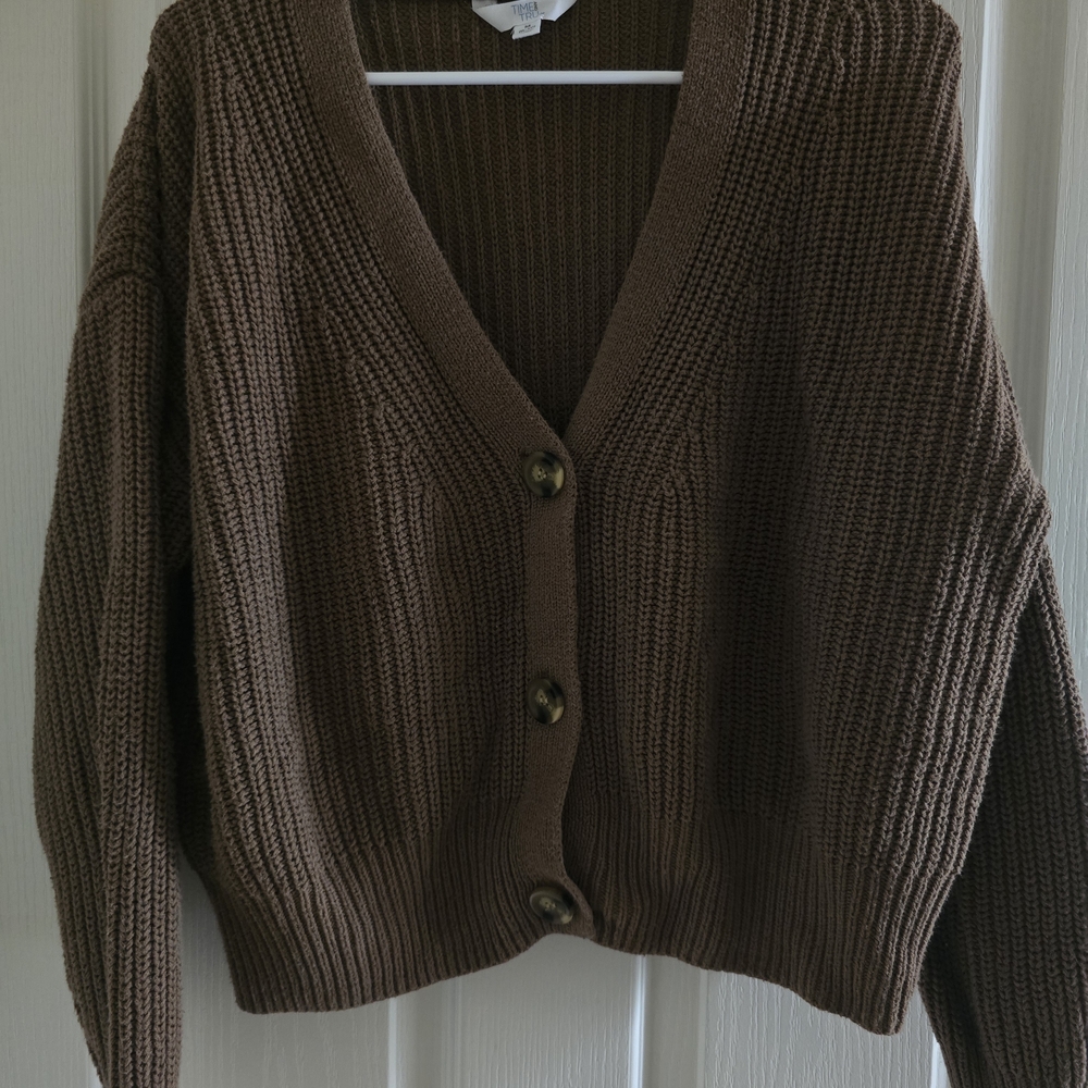 Time and Tru Chocolate Button-Up Cardigan